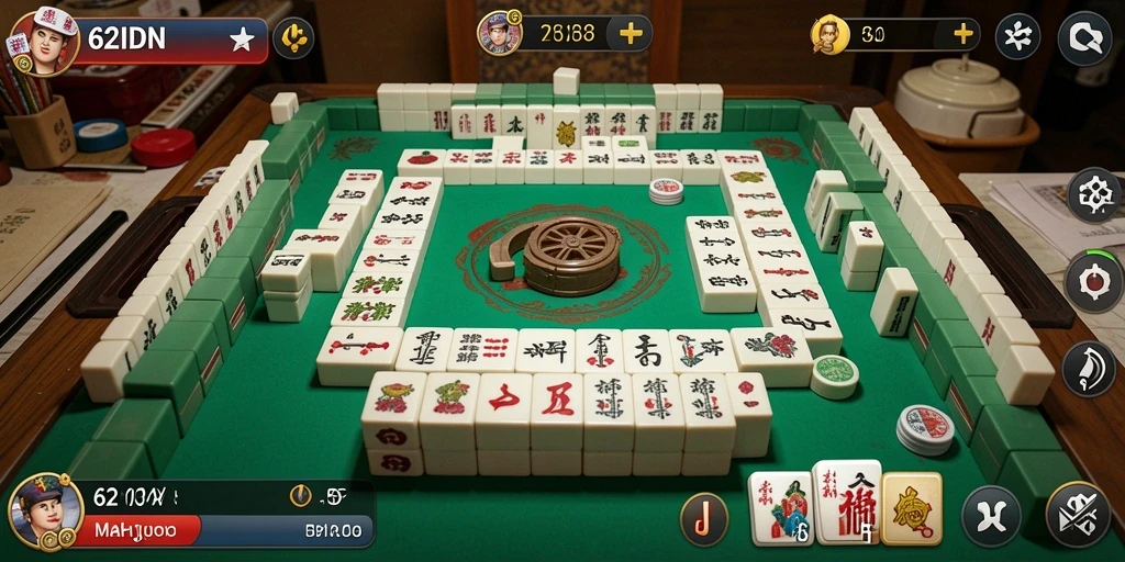 Screenshot gameplay 62IDN menampilkan keseruan bermain Mahjong.
