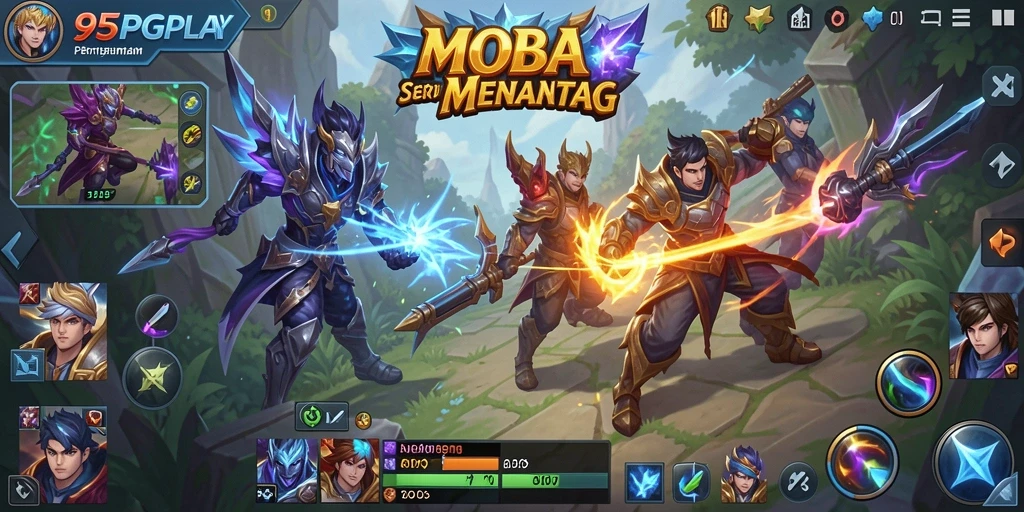 Screenshot menunjukkan aksi seru dalam pertandingan MOBA di 95PGPLAY.
