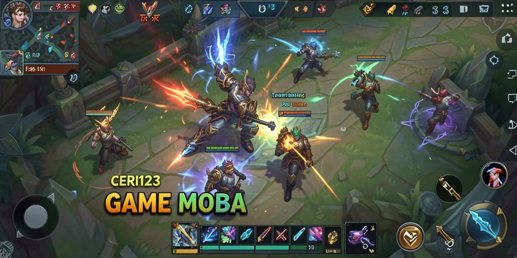 Tampilkan gameplay seru dalam pertempuran MOBA.
