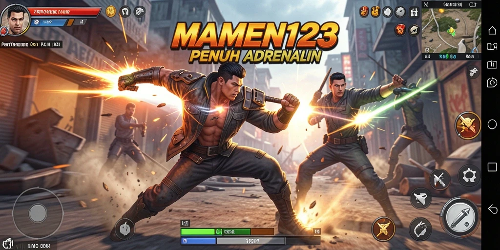 Screenshot MAMEN123 menampilkan aksi pertarungan yang mendebarkan.