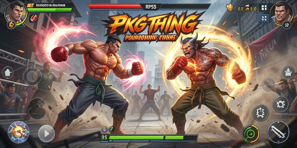 Tampilan gameplay RP55 yang intens saat pertarungan berlangsung.
